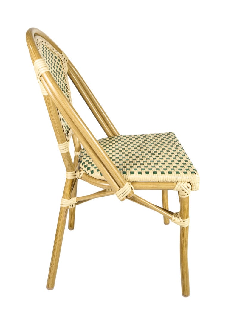 French Bistro 48x36" Table with Glass Top and 4 Chairs Set, Beige and Green, Image 10