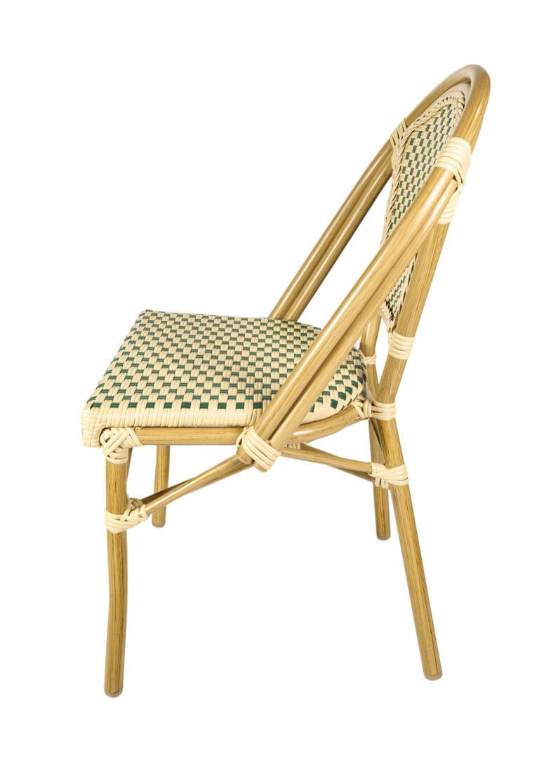 French Bistro 48x36" Table with Glass Top and 4 Chairs Set, Beige and Green, Image 6
