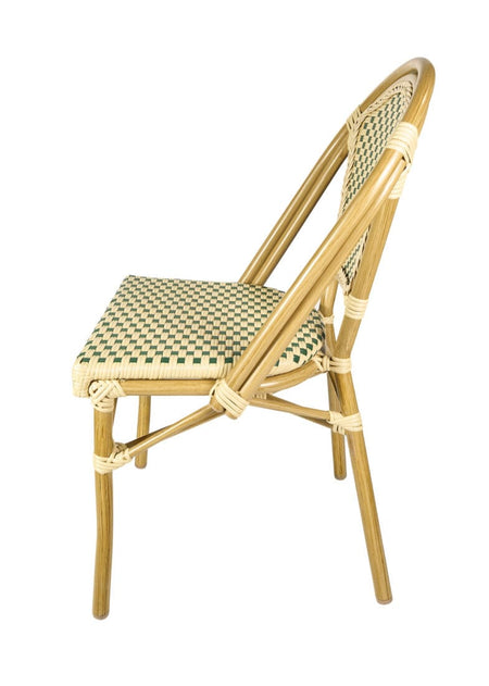 French Bistro 48x36" Table with Glass Top and 4 Chairs Set, Beige and Green, Image 6