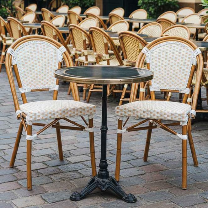 2 Pack White and Beige French Bistro Patio Dining Chair, Handcrafted Look for Neutral-Themed Dining Areas or Entry Nooks, Image 1