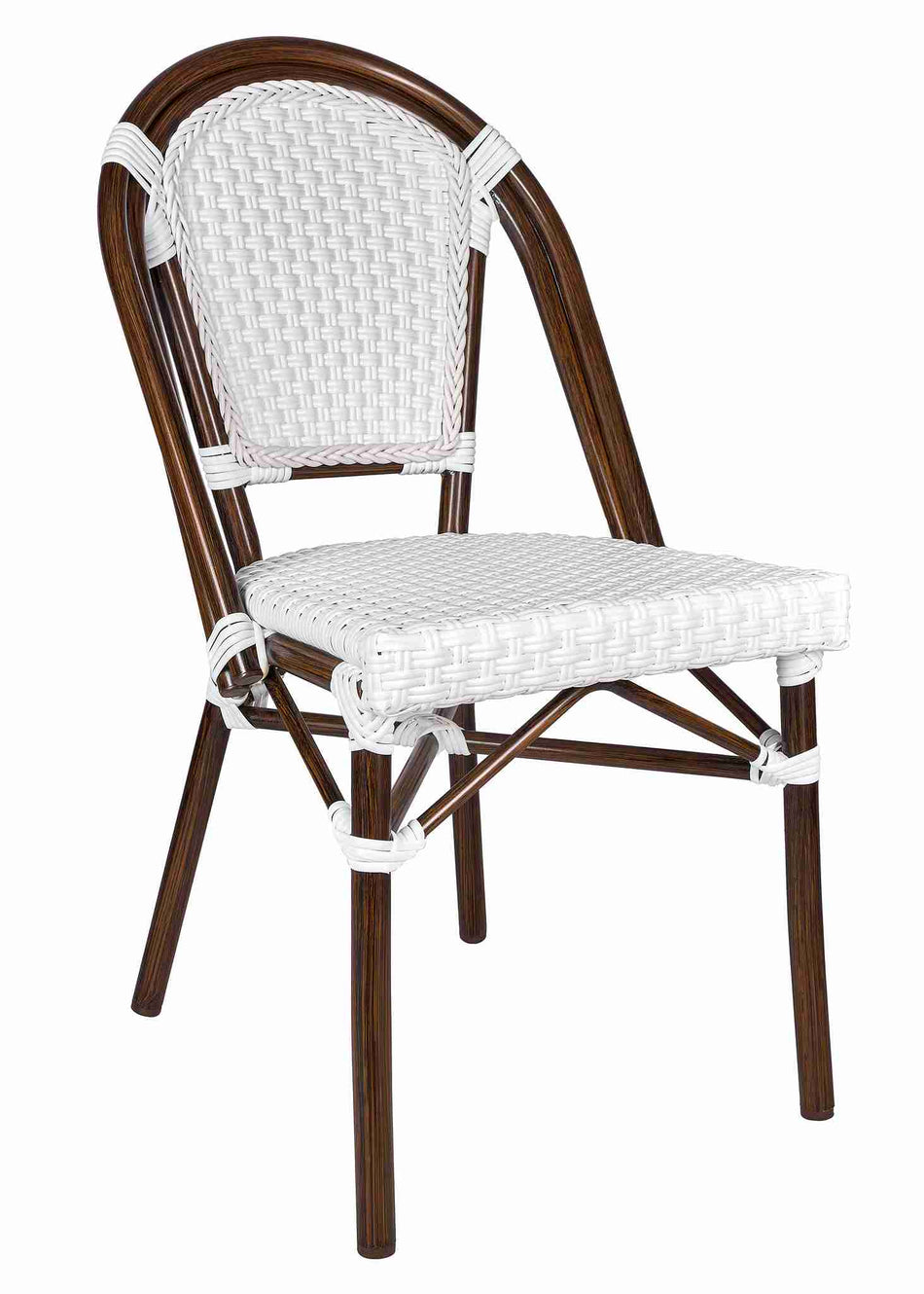 2 Pack White on White Dark Frame French Bistro Patio Dining Chair, Modern Bistro Seating for Contemporary Kitchens or Small Patios
