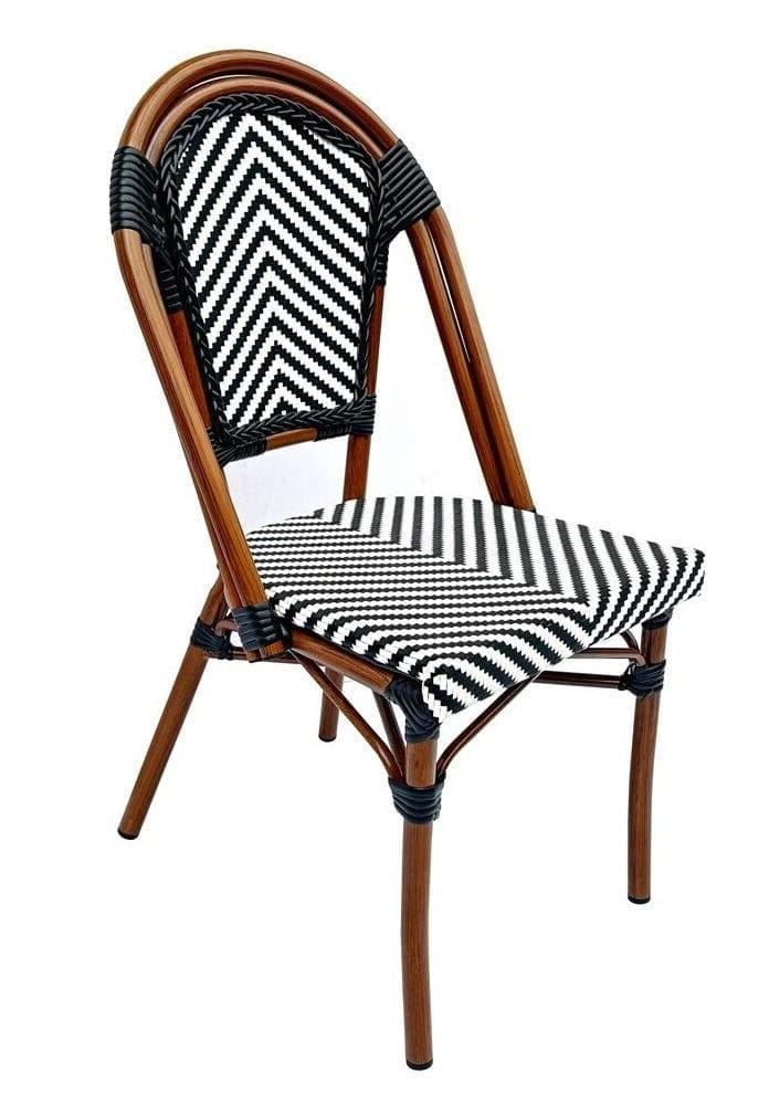 2 Pack Black and White French Bistro Patio Dining Chair, Handwoven Accent Seating for Kitchen Corners or Studio Apartments