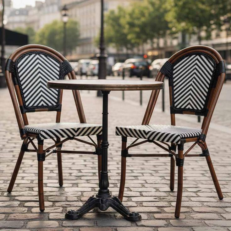 2 Pack Black and White French Bistro Patio Dining Chair, Handwoven Accent Seating for Kitchen Corners or Studio Apartments