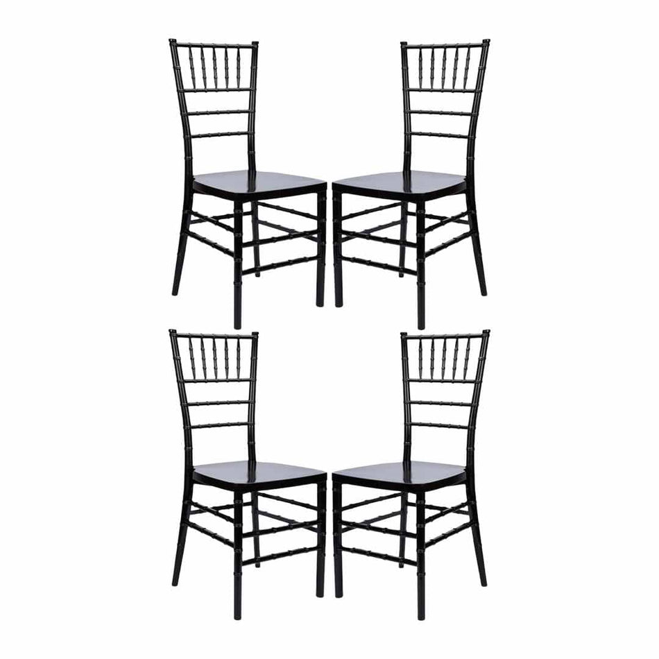 4 Pack Black Chiavari Resin Chairs with Thick Seat for Home Gatherings or Entertaining