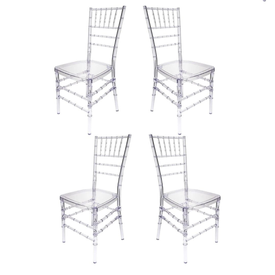 Clear Resin Pro-Clear Unassembled Chiavari Chair 4 Pack for Home Events and Compact Storage