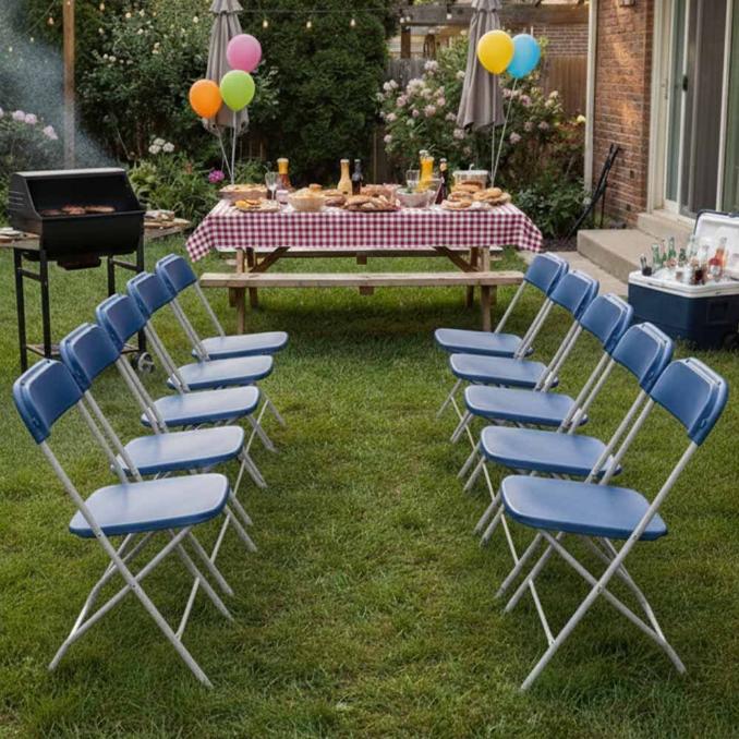 10 Pack Blue Folding Chair Steel Poly Heavy Duty Folding Seat for Outdoor and Patio