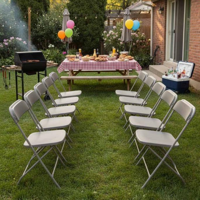 10 Pack Gray Steel Poly Folding Chair Heavy Duty Stackable for Indoor and Outdoor Patio