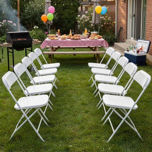 10 Pack White Folding Chair Steel Poly Plastic Stackable for Patio and Events