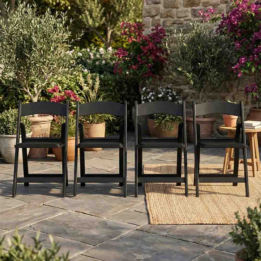 4 Pack Black Resin Folding Chair with Steel Skeleton and Padded Seat for Events and Patio, Image 1