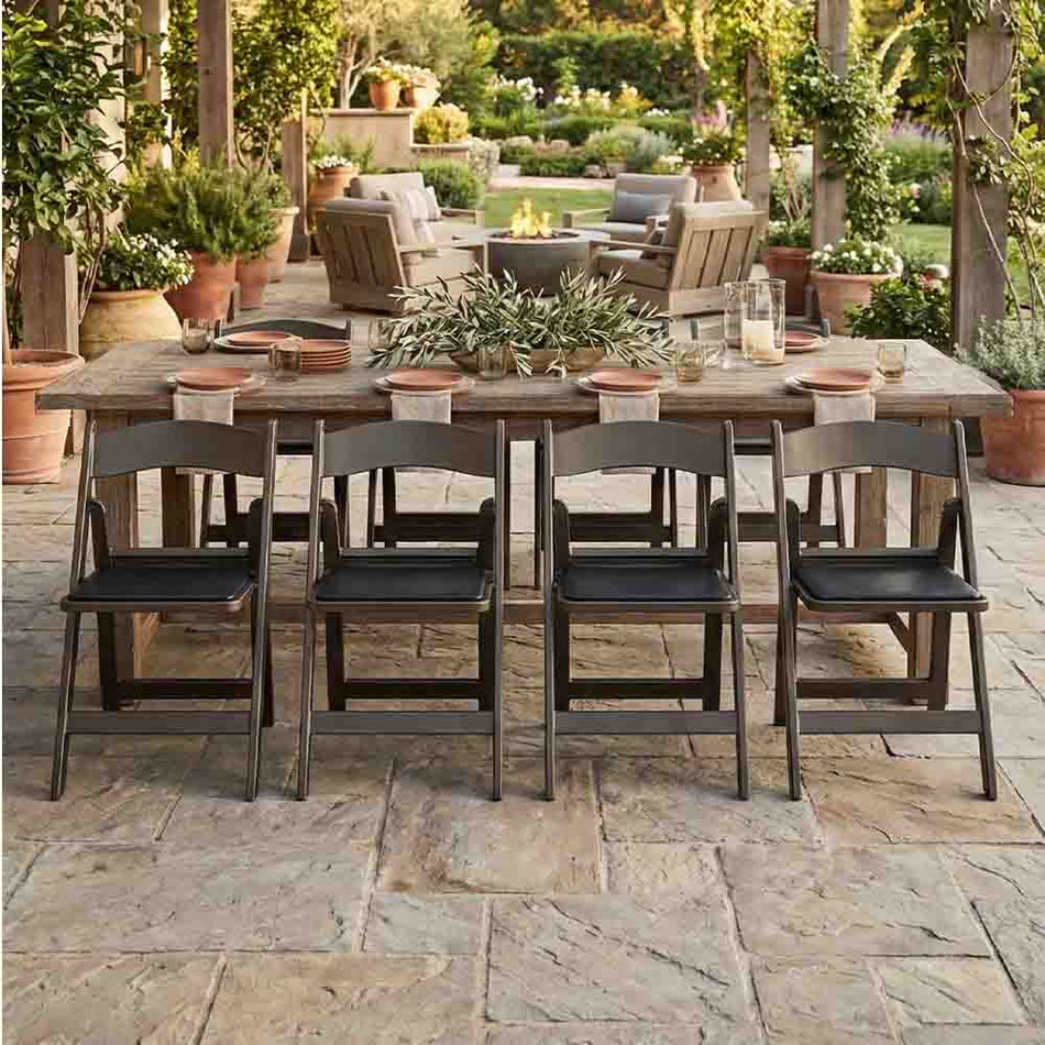 4 Pack Black Resin Folding Chair with Metallic Frame and Padded Seat for Dining or Patio