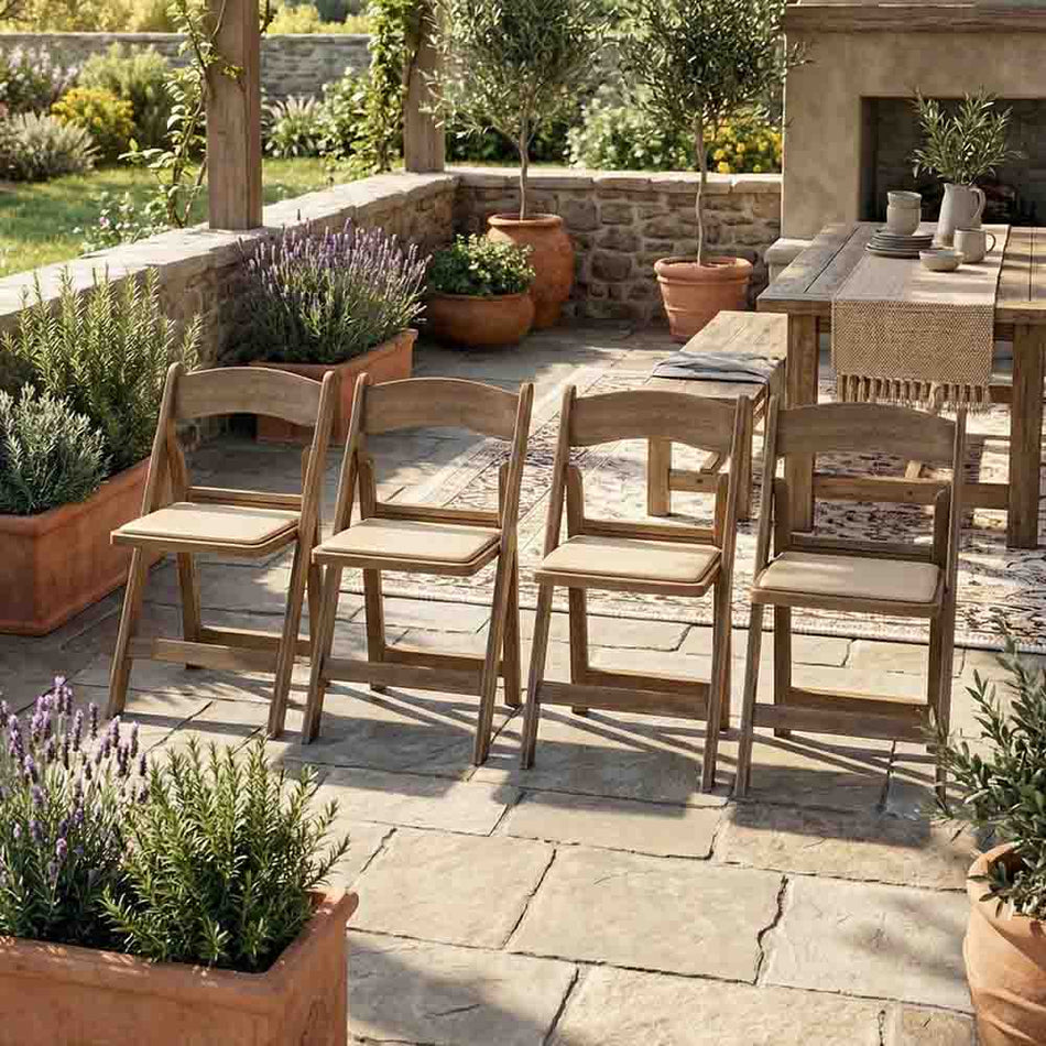 4 Pack Chestnut Resin Folding Chair with Tan Padded Seat Stackable for Outdoor or Indoor Use