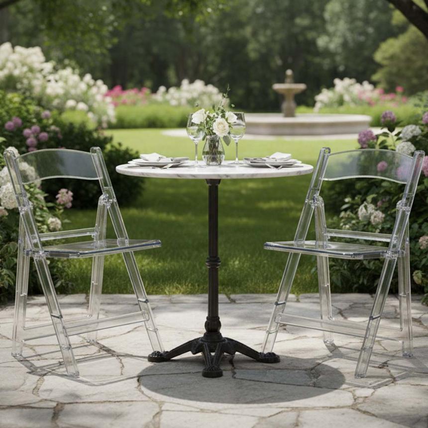 2 Pack Clear Resin Folding Chair, Sleek Transparent Seating for Modern Dining or Patio Parties