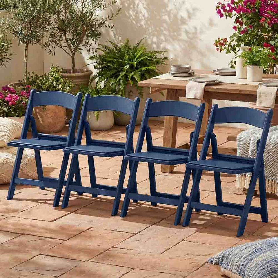 4 Pack Deep Blue Resin Folding Chair with Padded Vinyl Seat for Indoor and Patio Use