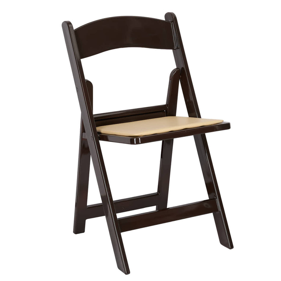 Fruitwood Resin Folding Chair with Tan Cushion