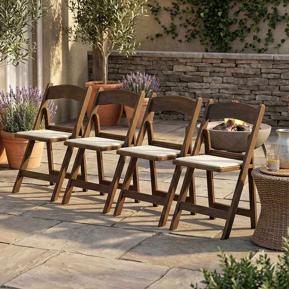 4 Pack Fruitwood Resin Folding Chair with Ivory Padded Seat for Indoor and Outdoor Use