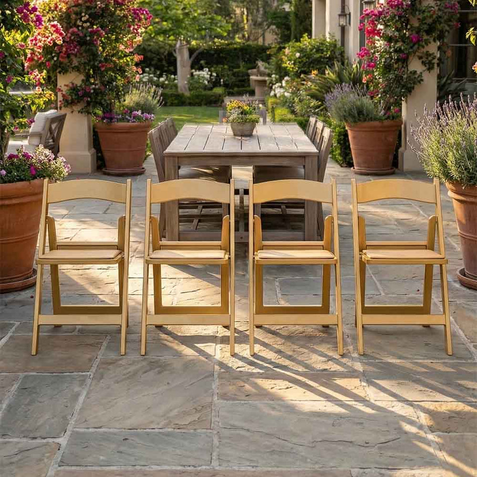 4 Pack Gold Resin Folding Chair with Steel Skeleton and Padded Seat for Patio and Event Seating