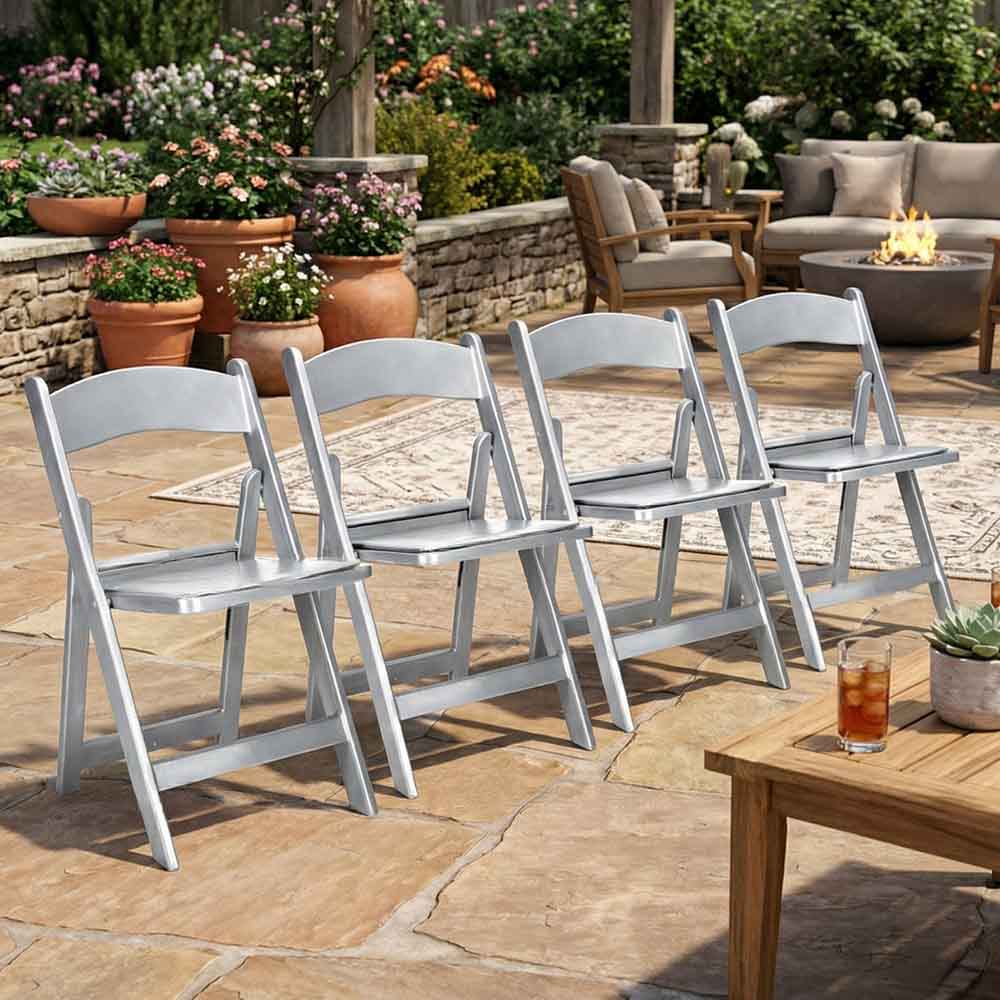 4 Pack Silver Resin Folding Chair with Vinyl Padded Seat for Indoor and Outdoor Patio Use, Image 1