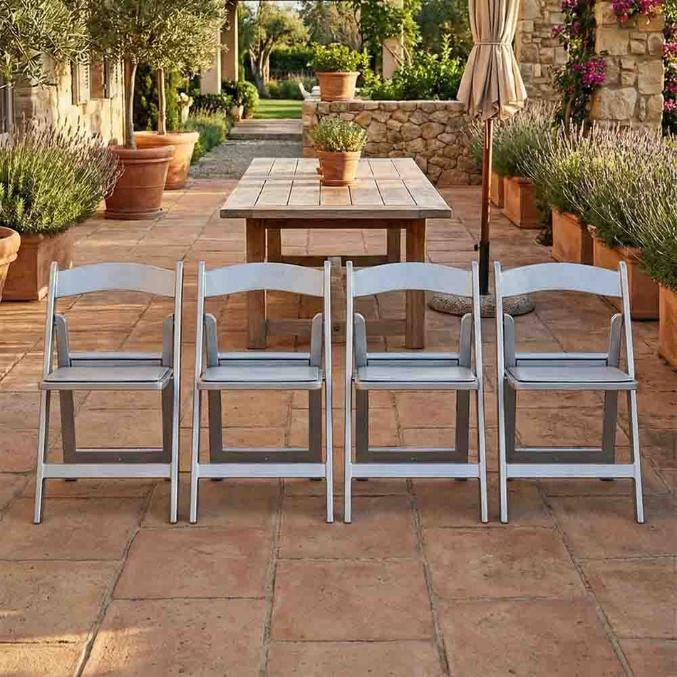 4 Pack Silver Folding Chair with Resin Steel Skeleton and Padded Seat for Indoor or Outdoor Use
