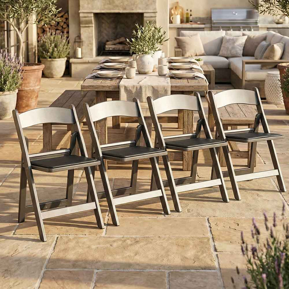 4 Pack Silver Onyx Resin Folding Chair with Padded Seat for Indoor Dining or Patio Use