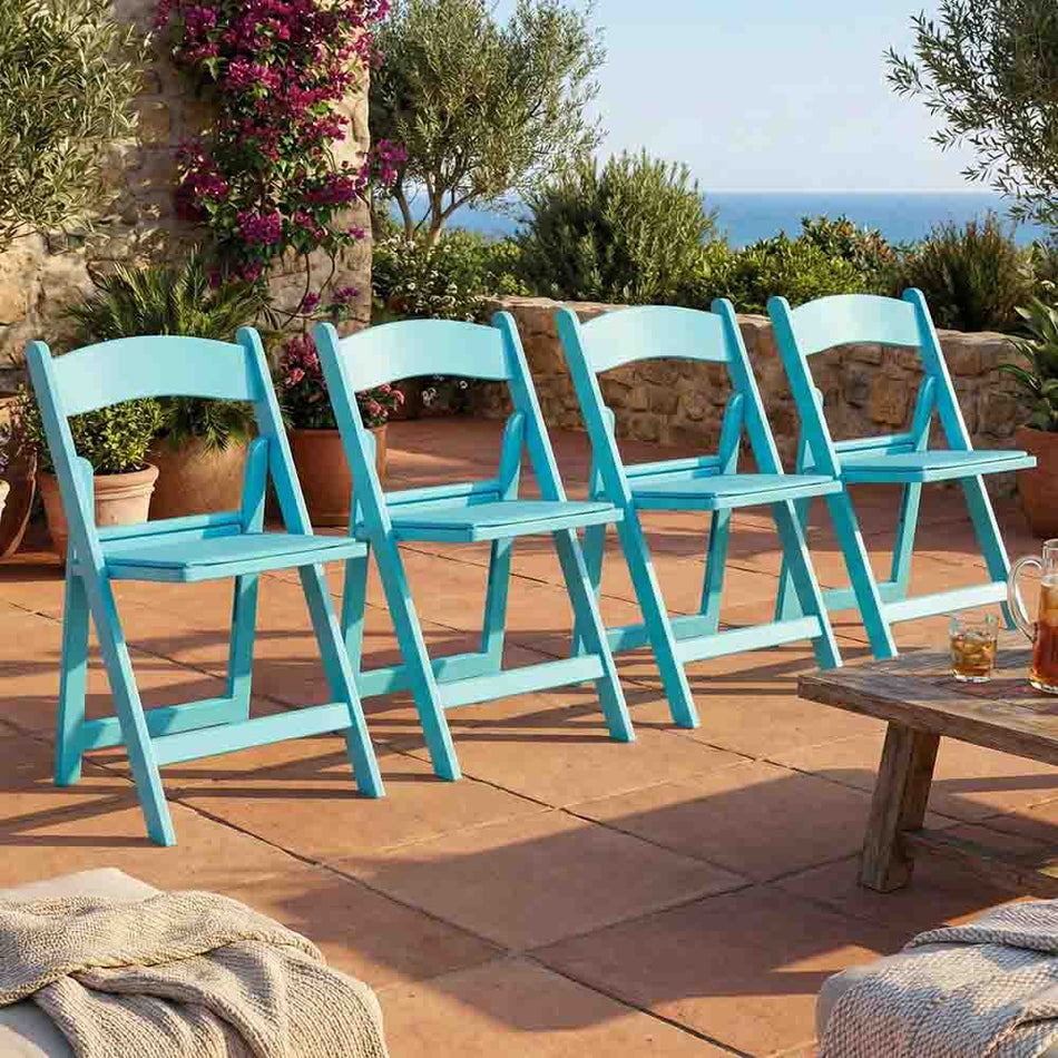4 Pack Turquoise Resin Folding Chair with Waterproof Padded Seat for Events and Patio Seating