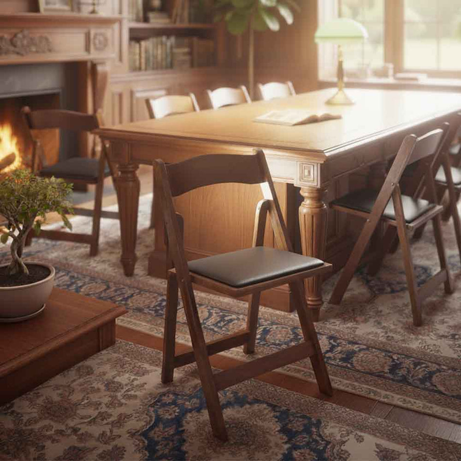 Fruitwood ToughWood™ Folding Chair with Black Cushion