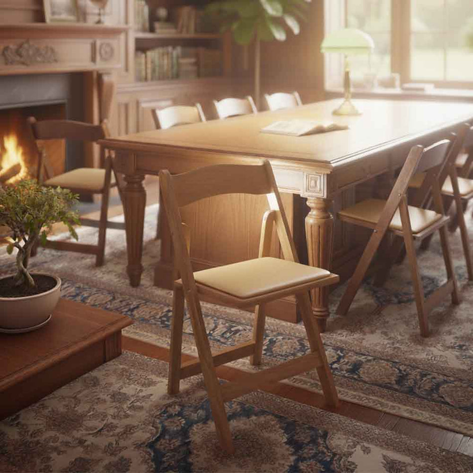 Natural ToughWood™ Folding Chair with Tan Cushion