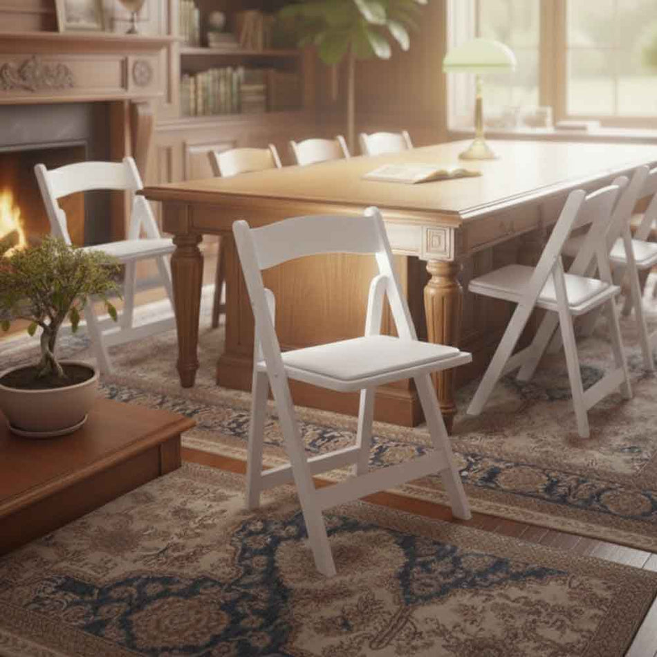 White ToughWood™ Folding Chair with White Cushion