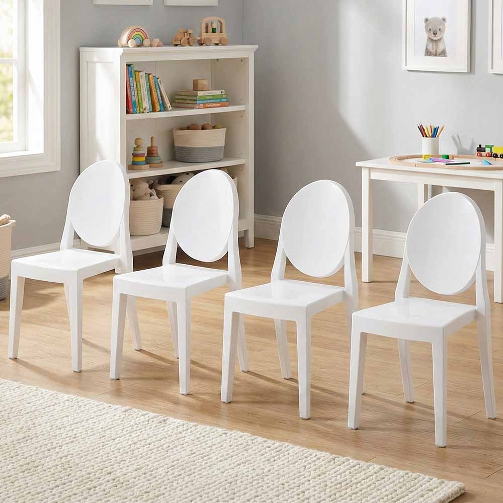 4 Pack Kids White Resin Victoria Ghost Chair for Playroom and Outdoor Patio Use, Image 1