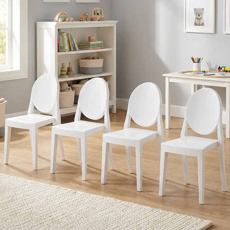 4 Pack Kids White Resin Victoria Ghost Chair for Playroom and Outdoor Patio Use, Image 1