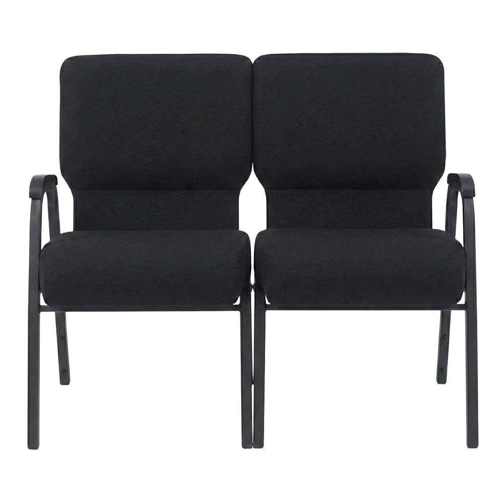Black Fabric 2-Seat Loveseat Waiting Room Chair with Black Frame and Arms, Image 2