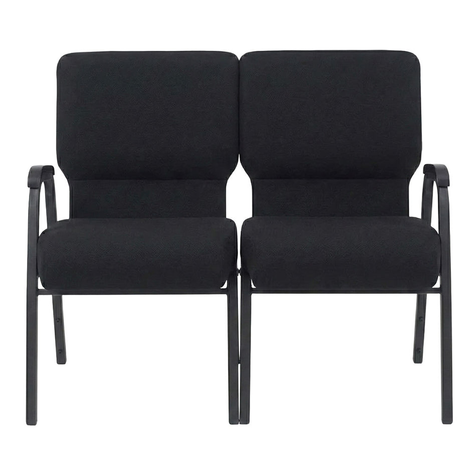 Black Fabric 2-Seat Loveseat Waiting Room Chair with Black Frame and Arms, Image 2