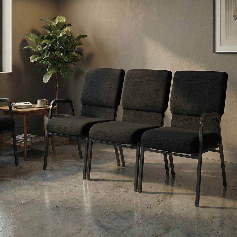 Black Fabric 3-Seat Waiting Room Chair with Black Frame and Arms