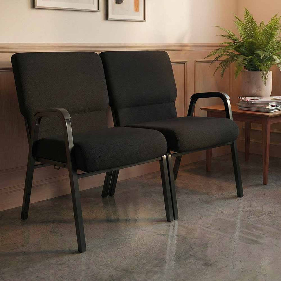 Black Fabric 2-Seat Loveseat Waiting Room Chair with Black Frame and Arms