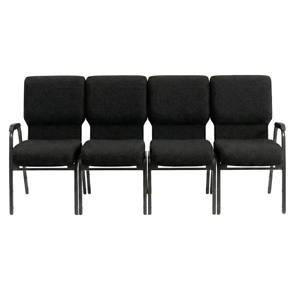 Black Fabric 4-Seat Waiting Room Chair with Black Frame and Arms