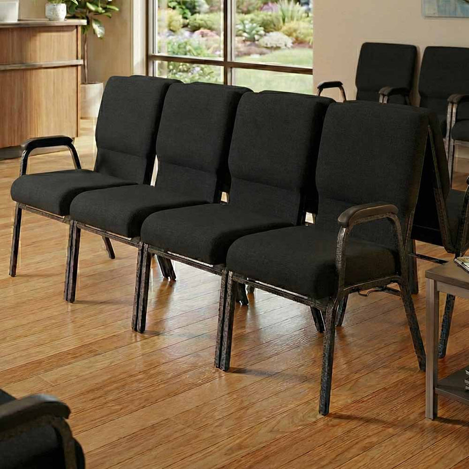 Black Fabric 4-Seat Waiting Room Chair with Black Frame and Arms
