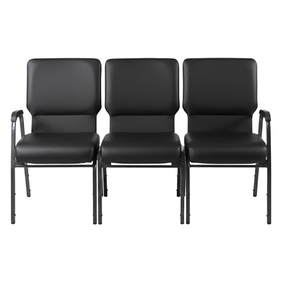 Black Vinyl 3-Seat Waiting Room Chair with Black Frame and Arms