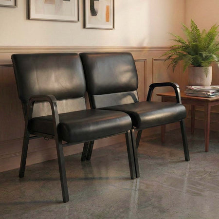 Black Vinyl 3-Seat Waiting Room Chair with Black Frame and Arms, Image 1