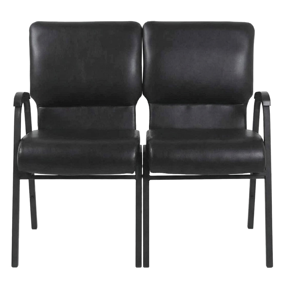 Black Vinyl 2-Seat Loveseat Waiting Room Chair with Black Frame and Arms