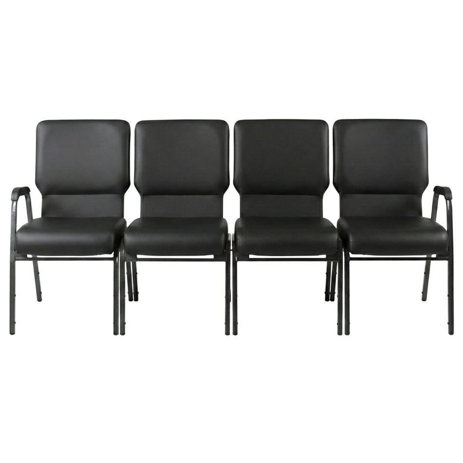 Black Vinyl 4-Seat Waiting Room Chair with Black Frame and Arms