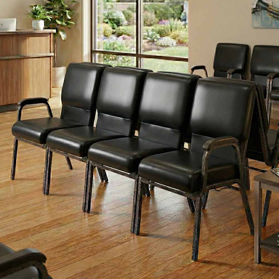 Black Vinyl 4-Seat Waiting Room Chair with Black Frame and Arms