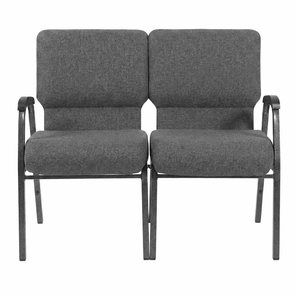 Gray Fabric 2-Seat Loveseat Waiting Room Chair with Silver Vein Frame and Arms