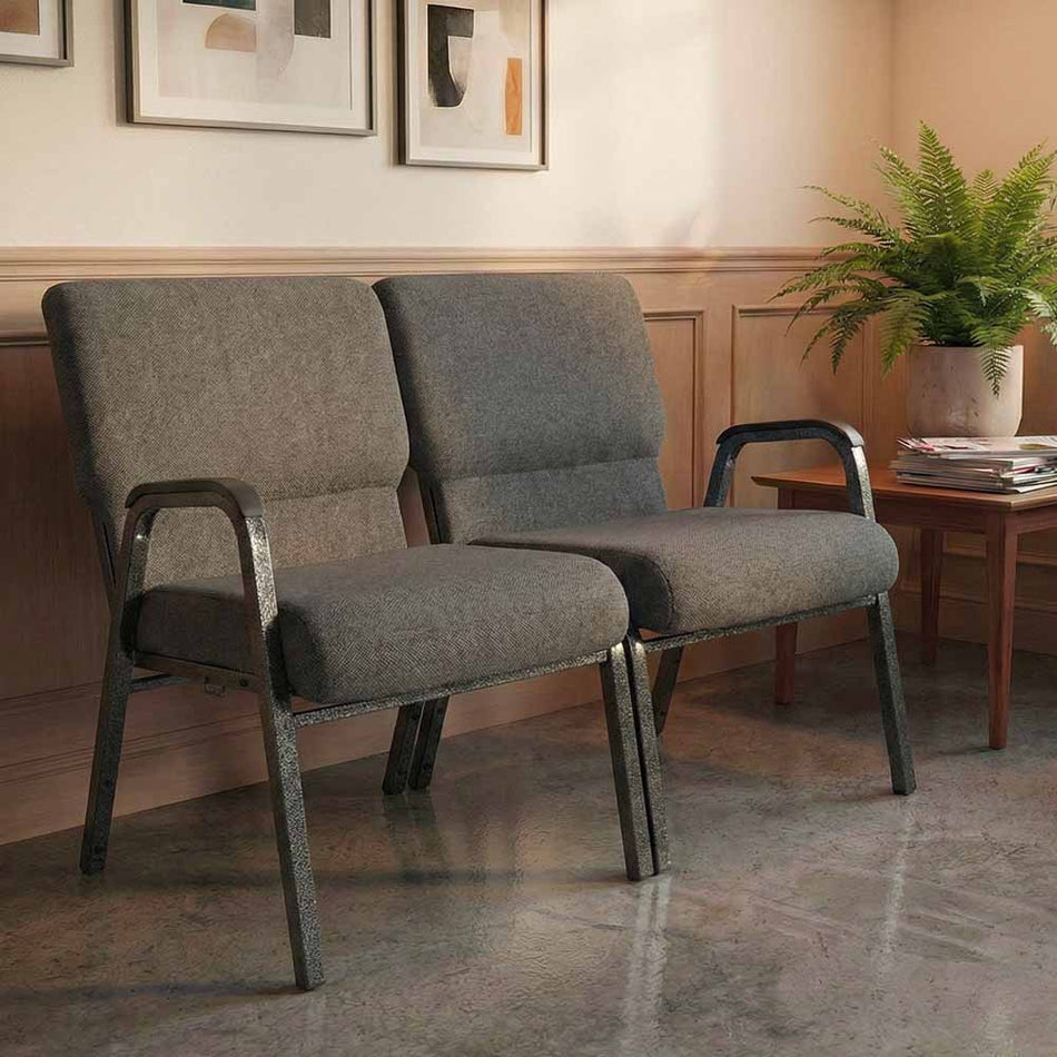 Gray Fabric 2-Seat Loveseat Waiting Room Chair with Silver Vein Frame and Arms