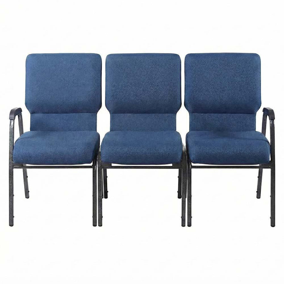Indigo Fabric 3-Seat Waiting Room Chair with Silver Vein Frame and Arms