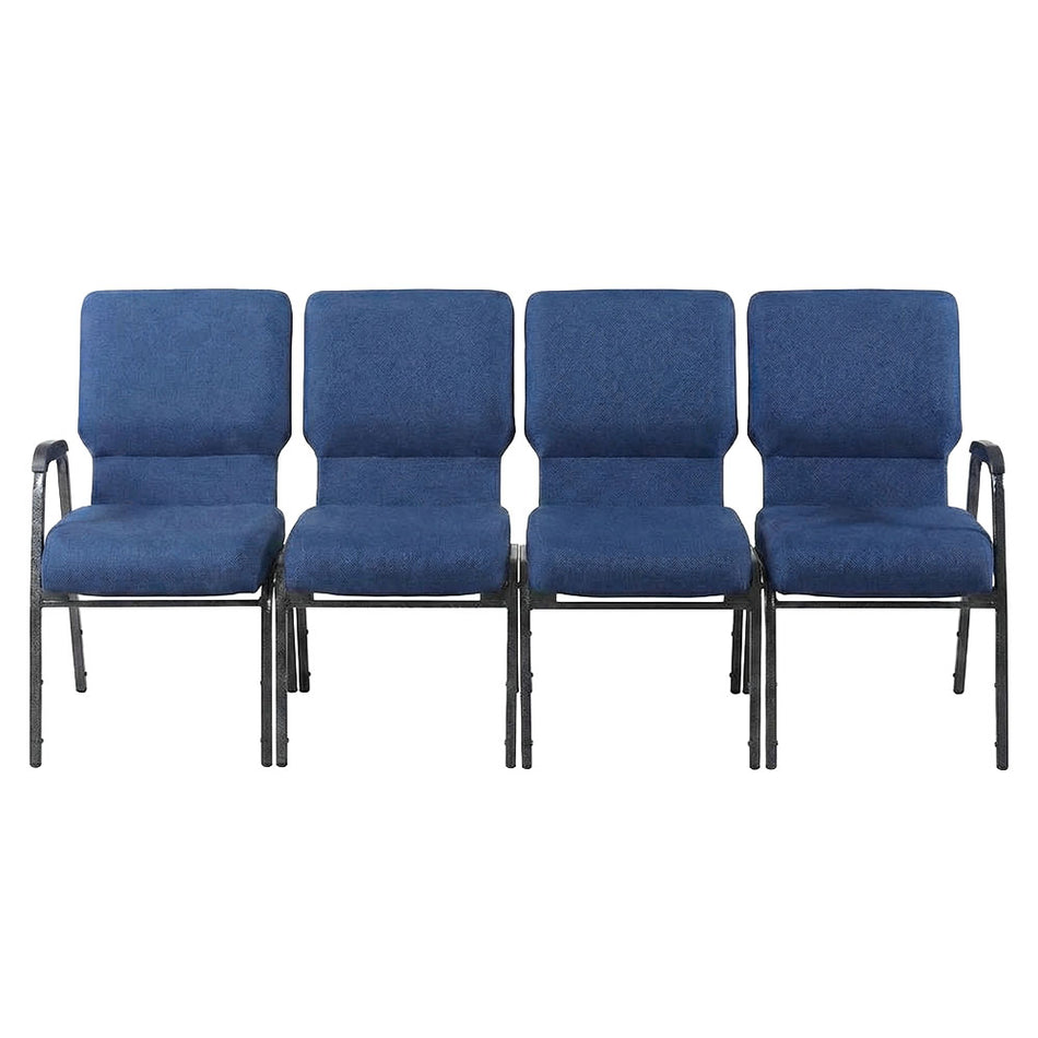 Indigo Fabric 4-Seat Waiting Room Chair with Silver Vein Frame and Arms