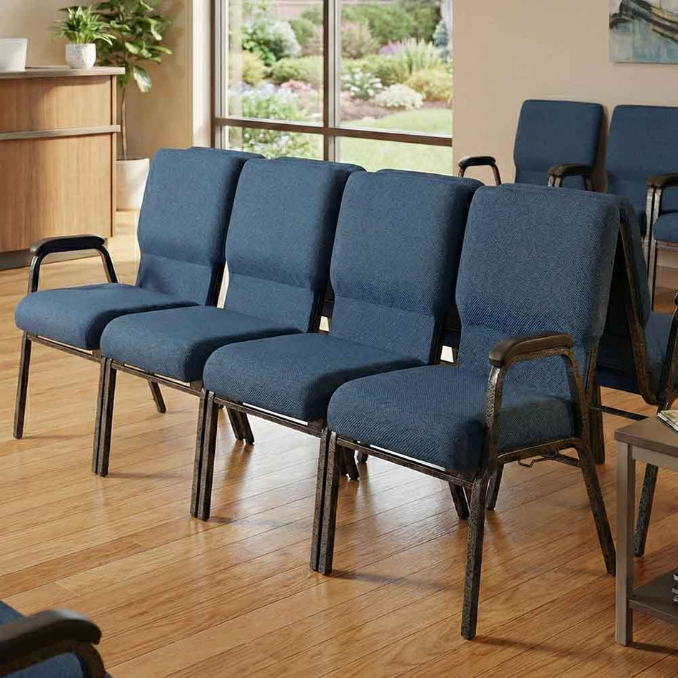 Indigo Fabric 4-Seat Waiting Room Chair with Silver Vein Frame and Arms