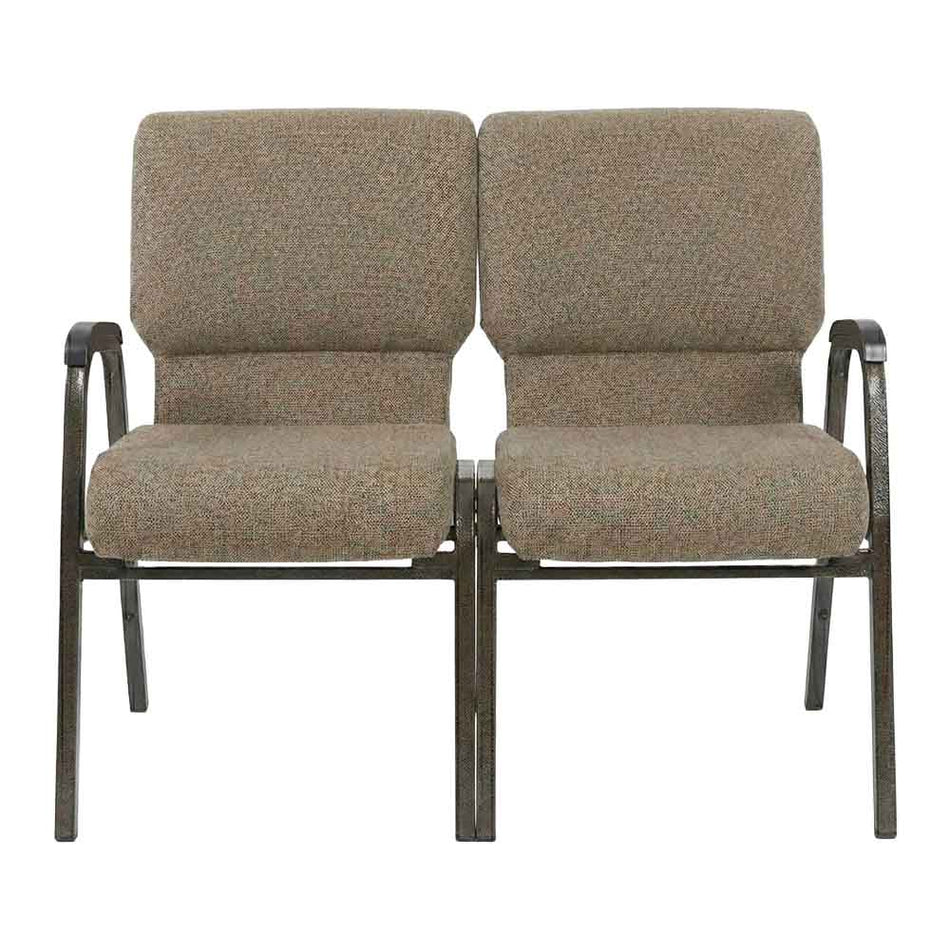Tan Fabric 2-Seat Loveseat Waiting Room Chair with Gold Vein Frame and Arms