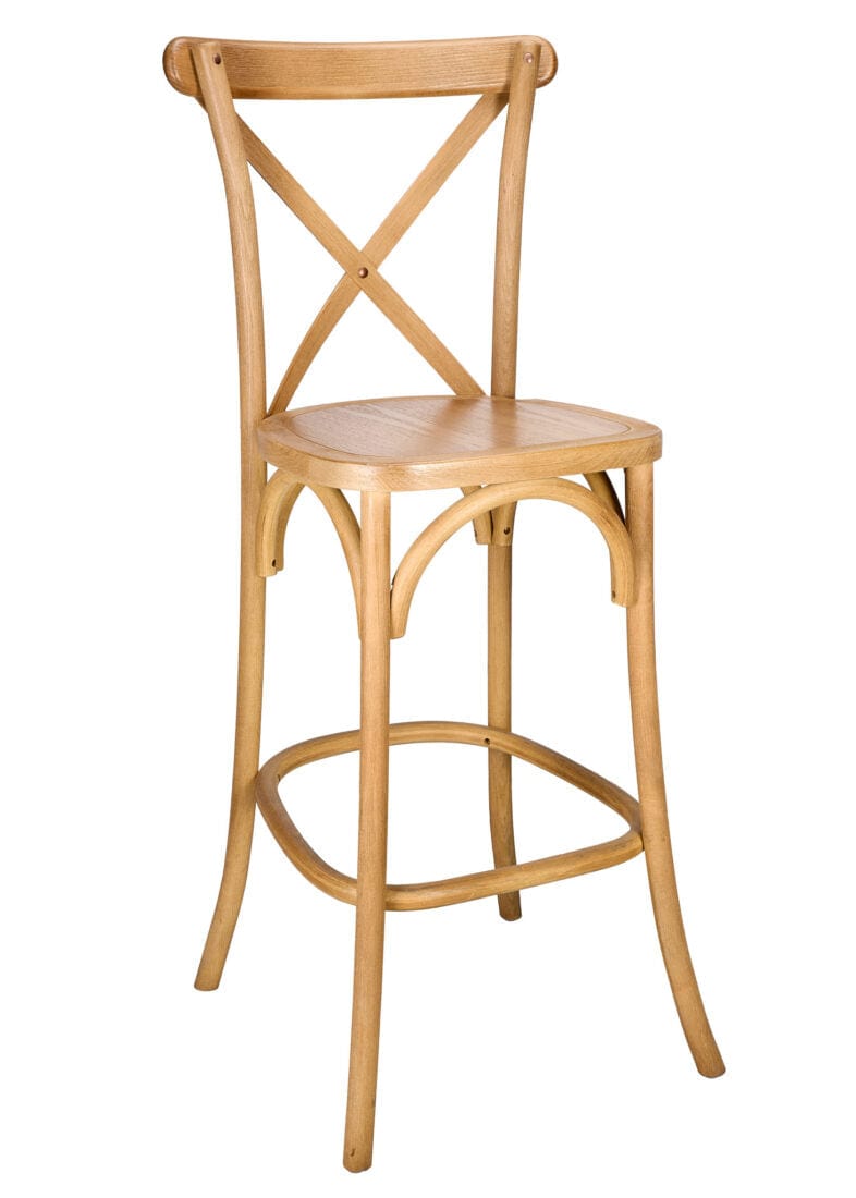 Chestnut Wood Cross Back Bar Stool, Farmhouse-Inspired Kitchen Seating