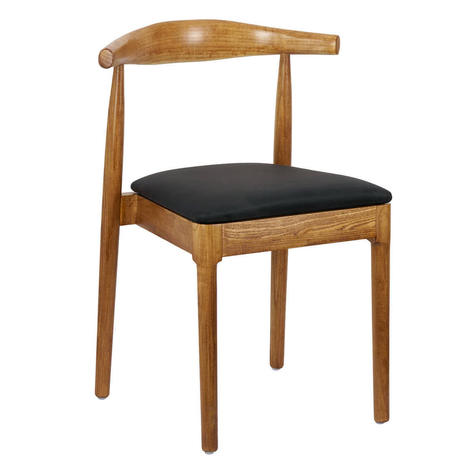 Chestnut Horn Wood Chair with Black Vinyl Cushion