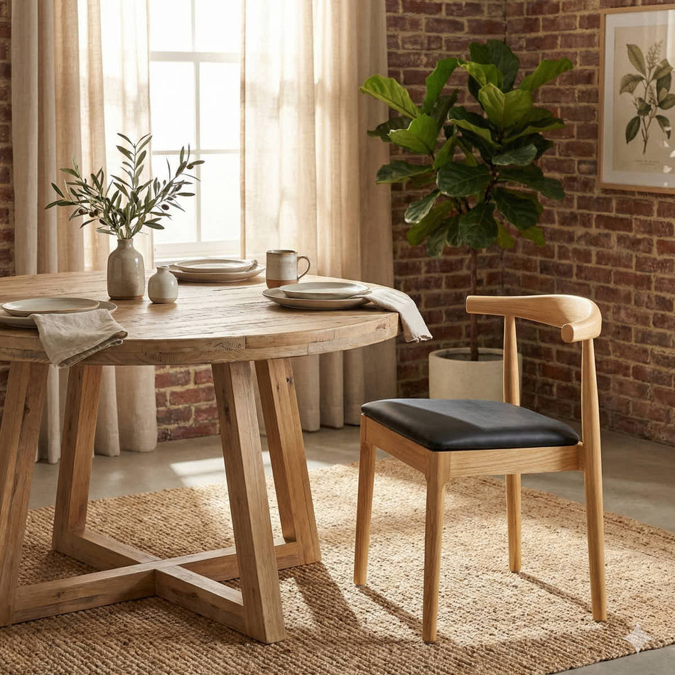 Natural Horn Wood Chair with Black Vinyl Cushion