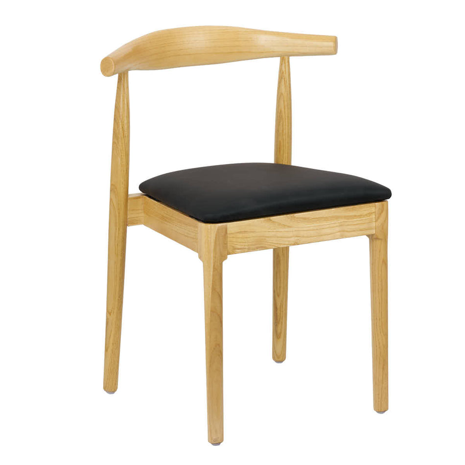 Natural Horn Wood Chair with Black Vinyl Cushion